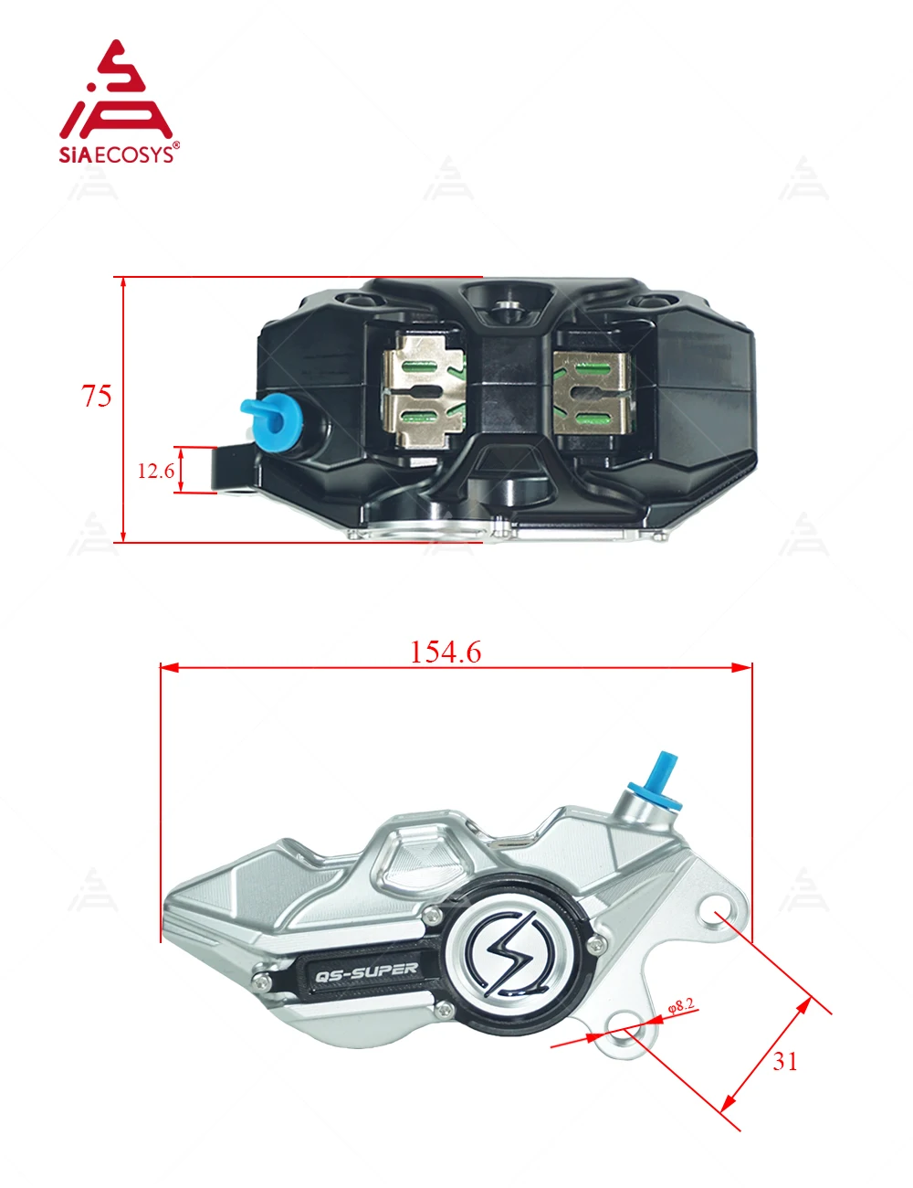 QS 4ピストン鍛造アルミブレーキキャリパーキット（ベント付 - Forged Front Brake Caliper 4 Piston のレビューと価格